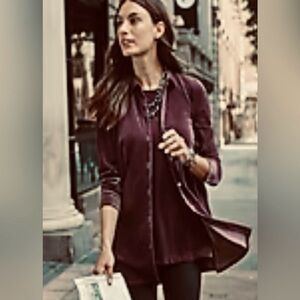 J Jill Wearever Concord Grape Velvet Button Up Shirt Size M